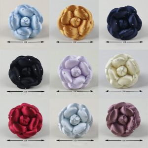 LUMINOU Rhinestone Accents Camellia Flower Embellishment Satin Layered Petals Rhinestone Flower Applique Soft Satin Flower Ornament Clothing Decoration
