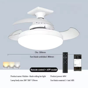 Inverter Ceiling Fan With App Control Led Light Fan Invisible Blade Ceiling Fans With App Control Smart Fanlight E27 Fan 3 Modern Ceiling Fan For Living Room Bedroom Garage Energy Saving