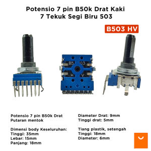 Potensio 7 pin B50k Drat Kaki 7 Tekuk Segi Biru 503
