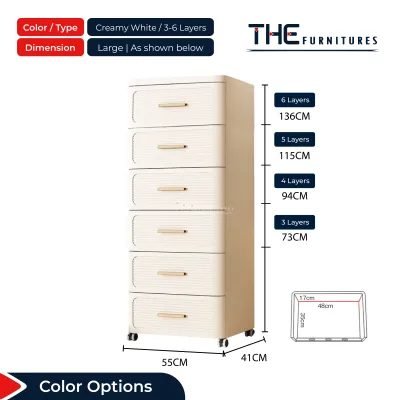 THE L35-55cm (3-6 Layers) Multipurpose Moveable Plastic Drawer Cabinet Storage Box With Pulley