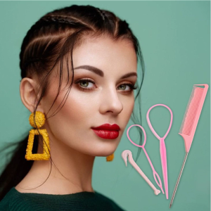 4pcs Tail Hair Tool Set Hairdressing Comb Hairbands Remover Ponytail Maker French Braid Loops for Women Girls