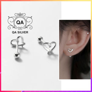Khuyên tai bạc 925 trái tim bay bông nữ chốt bi vặn tình yêu S925 HEART QA SILVER Earrings EA240701