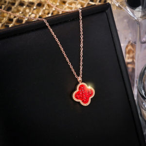 good 999 jewelry titanium steel Fashion Design Double sided Clover inlaid Crystal  necklace  for women N8040