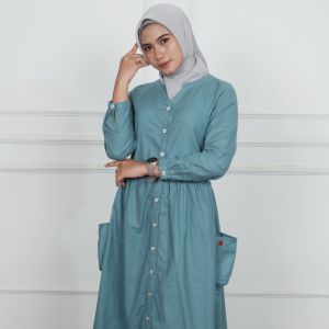 Baju Gamis Busana Muslim Wanita Kekinian Terbaru Dress Blouse Basic Katun Linen Rami Exclusive Full Kancing By Ztri