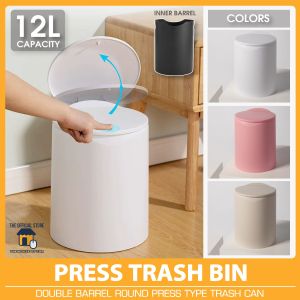 House of EQA Press Trash Bin Push Down Trash Can Double Barrel Garbage Bin Detachable Barrel Easy to Use and Install Thick Material with Outer and Inner Handle for Easy Movement Sealed Lid No Odor Leakage Waterproof Garbage and Recycling Bins