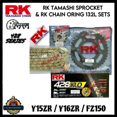 COMBO SETS RK TAMASHII 428 Y15ZR Y16ZR Carbon Steel Black Sprocket Sets Siap with rantai 132L (ORING) RK