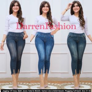 LAPAKSPORT CELANA JEGGING 7/9 WANITA MODEL VAVA JEANS STRETCH PINGGANG KARET CELANA JEGGING 7/9 RIPPED JEANS