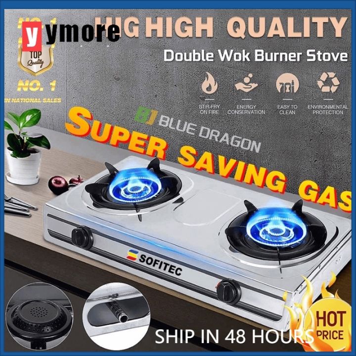 Double Burner Gas Stove Stainless Steel Automatic Ignition Burner