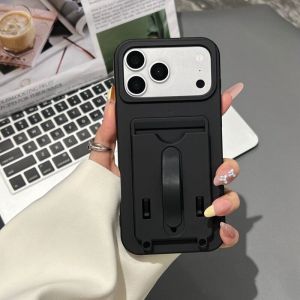 Shockproof Stand Grip Matte Casing for iPhone 17 Air 16 15 14 13 12 11 Pro Max Plus 5G Luxury Card Slot Armor Plain Color Back Cover