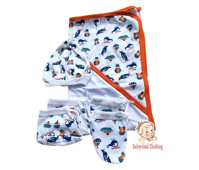 Newborn babyset starterpack cotton [[ hooded blanket 1hat 2mittens 1pair 2boties 1pair]]