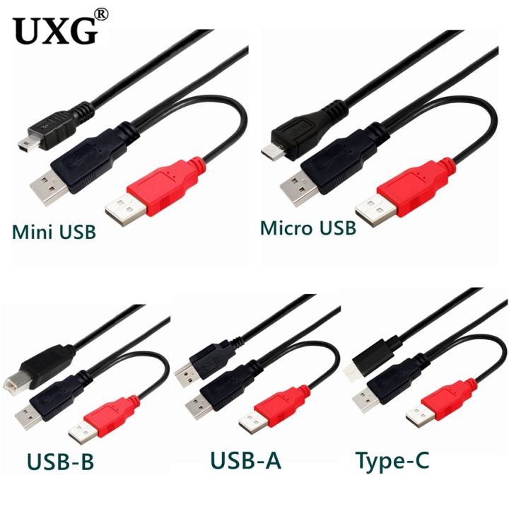Duple A Type 2 in 1 USB 2.0 Double A Type B Male to Mini Micro Type-C 5 Pin Y Cable ...
