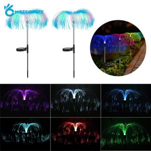 1 Pc Creative Colorful Discoloration Solar Powered LED Jellyfish Lamp/ Courtyard Lawn Waterproof Fiber Optic Fountain Landscape Light Decor