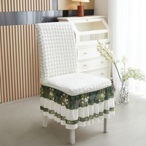 New*Dining Chair Cover Stretchable Seersucker Elastic Thick Chair Seat Cover with Skirt Seat Cushion