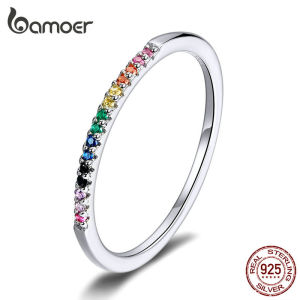 BAMOER Simple Colorful zircon 925 Sterling Silver Rings For Women Fashion Jewelry Gift SCR583