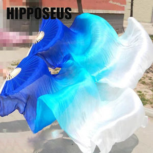 High Quality simulated Imitation Silkl Fabric Dance Fans  hand Handmade Dyed Silk Belly Dance Fan 120/150/180cm
