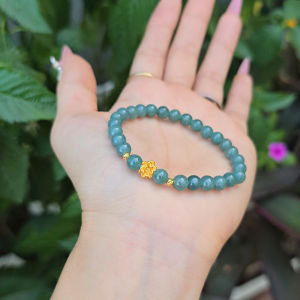 Vòng Lam Ngọc mix sen vàng 24k bi vàng 10k không kén mệnh - Phong Thủy TUDO