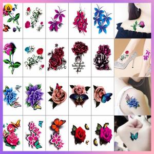 【COD+IN STOCK】1 Sheet Tattoo Sticker Waterproof Long Lasting Removable 3D Body Tattoo Sticker Temporary Decal Black Rose Butterfly Design Cover Scars