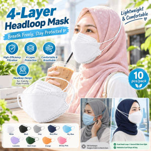 😷KF94 Adult Headloop Mask Extender for Hijab 4ply Face Mask Disposable Anti Haze Dustproof Cross Headloop