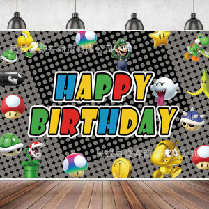Ready stock sa local warehouseA cartoon Mario-themed photography backdrop suitable for decorating childrens birthday parties in the form of a hanging tapestry