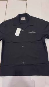 Men Women Casual Solid Color Black White Gray Brown Hawaiian Shhirts Top Quality Small Logo Embroidery WACKO MARIA Shirt
