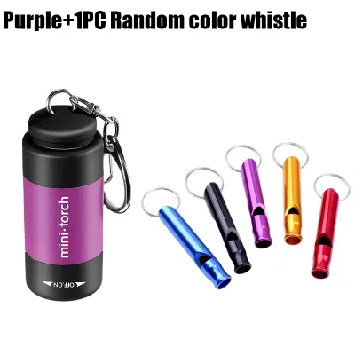 LED Mini Torch Light USB Charging Waterproof Flashlight Outdoor Emergency Lights Keychain Lamp Hiking Camping Portable Lighting Whistle Set