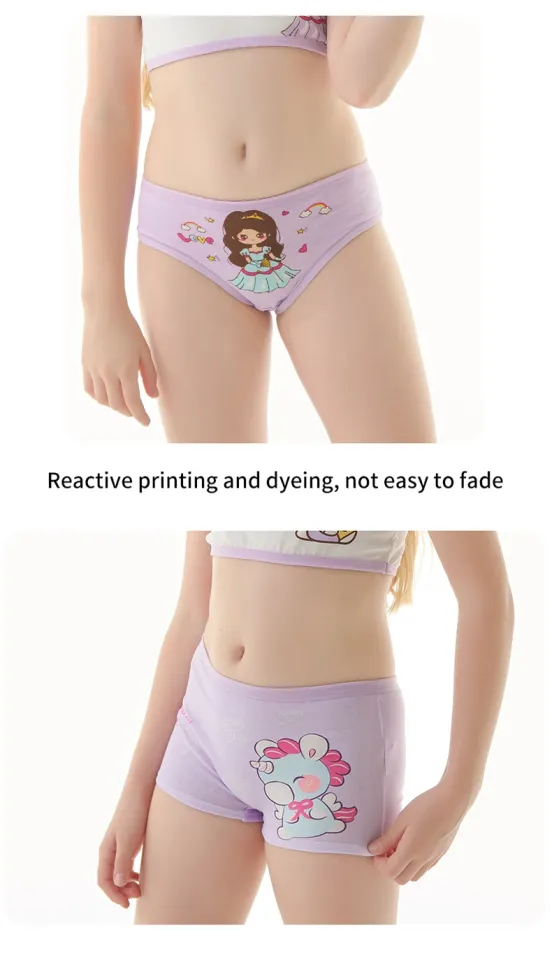 SMY 4PCS Panty for girl kids Cotton Teens Girl Briefs Cute Cartoon Girls  Underwear for 2-12Yrs