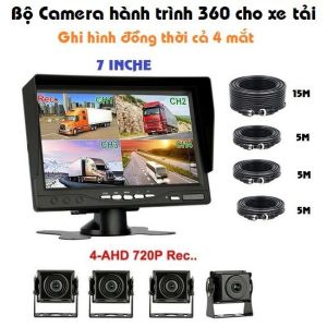 Camera hành trình 360 Full HD cho xe tải xe khách xe đầu kéo container - màn hình LCD 7inch - 4 Mắt Camera AHD Siêu Nét