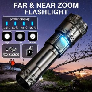 LED Flashlight rechargeabl waterproof Adjustable Focus lampu suluh terang jarak jauh Torch light super bright camping light