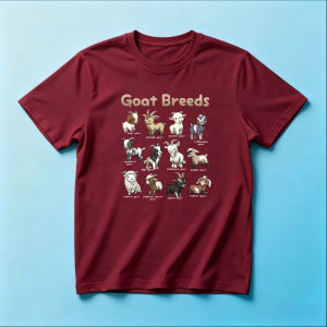 Cartoon Goat Breeds Chart T Shirt Men Women Multi Variety Labeled Goat Print Cotton Crew Neck Farm Casual Short Sleeve Top