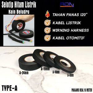 Lakban selotip Isolasi Hitam kabel listrik otomotif KAIN 8 14 19 24 mm TAHAN PANAS bukan nitto