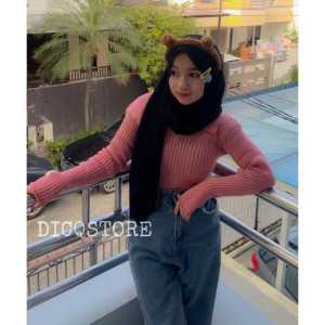 Polo Shirt Rajut Panjang Kerah Polo Warna Solid Gaya Casual