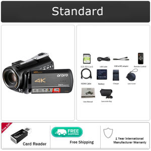 Máy Quay ORDRO AC5 UHD Máy Quay Video 4K Máy Quay Phim WiFi Kỹ Thuật Số HD 3.1 P 60FPS Với Zoom Quang Học 12x 1080 "IPS Màn Hình Cảm Ứng HD Có Micro Đèn Video Ống Kính Góc Rộng Và Thẻ SD 32G