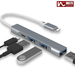 ฮับต่อพ่วง4 In 1 IPh พร้อม USB 3.0 1อัน2.0 2 USB และชาร์จพอร์ตเร็วสำหรับ IPhone/iPad รองรับไมโครโฟน USB/แฟลชไดร์ฟ USB/คีย์บอร์ด/เมาส์ (สีเงิน)