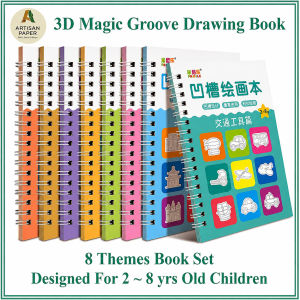 3D Magic Groove Drawing Book Set 8 Themes For Kids Ages 2 8 Reusable Pen Control Training Sketchbook With Disappearing Ink Free Pen 6 Refills 1 Pen Holder Children Early Learning Preschool Alphabet Number Writing Practice Kit