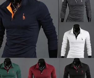 Dài Tay Thêu Hươu POLO Áo Sơ Mi Nam Paul Âu Mỹ Nam Giản Dị