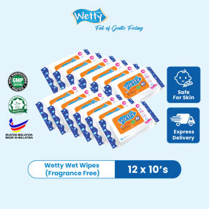 Wetty Wet Wipes Fragrance Free Thick Wet Tissue Tisu Basah Tanpa Bau Tebal Tissu Basah Halal Baby Wipes 濕紙巾 (12 x 10s)
