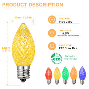 ZEEMIN  Christmas and Halloween gifts25PCS Shatterproo Faceted Candle Color Light Bulbs C7 Plastic Waterproof E12 Candelabra Base RGB Christmas Tree Decor LED Bulb