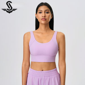 Succming Pilates Gathered Side Support Semi-Fixed Yoga Bra Anti-Shock Anti-Sagging Four-Row Hook Sports Bra for Women D25066