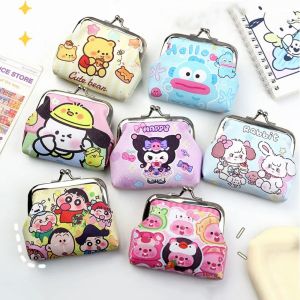 LUCKFRE โพลีเอสเตอร์ กระเป๋าสตางค์เครยอนชินจัง หนังพียู การ์ตูนลายการ์ตูน กระเป๋าใส่เหรียญมีคลิปหนีบเปลือกหอย ของขวัญสำหรับเด็ก คิตตี้สำหรับเด็ก กระเป๋าคลิปหนีบ สำหรับผู้หญิง