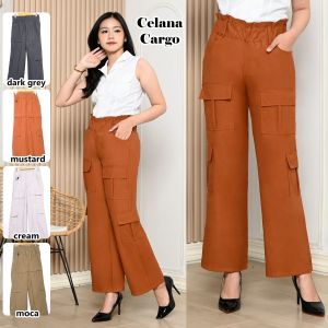 Celana Cargo Wanita Jumbo Highwaist Gaya Plus Size dengan Pinggang Elastis - Nyaman & Stylish