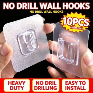 10pcs Waterproof Magic Hook Double Sided Self Adhesive Wall Hooks Self Adhesive Power Strip Fixator
