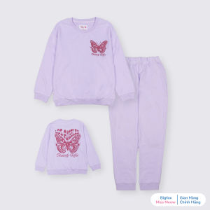 Bộ nỉ bé gái size đại Bigfox Miss Meow mùa thu đông mặc nhà vải nỉ dày dặn cho trẻ em 12-15 tuổi