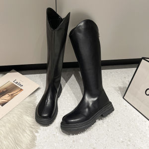 【COD】Korea Fashion H-heel Pu leather Black Boots Women Zipper Long Boots 5cm size 35-40