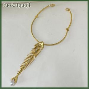 tuokaiguoji สร้อยคออัลลอยด์ดีไซน์แปลกใหม่สร้อยคอรูปก้างปลาขนาดใหญ่สำหรับผู้หญิงสร้อยคอแฟชั่นสร้อยคอเกินจริงเครื่องประดับของขวัญ