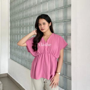 Baju Blouse Wanita Atasan Lengan Pendek Crinkle Airflow Anti Lecek Korean Style Kekinian Terbaru Ootd Bella Top by Clashe