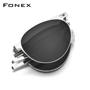 FONEX Polarized Sunglasses Men Portable Folding Pilot Sun Glasses for Man  New Male Ultralight Korean Japaness Style Shades with Mirrored Nylon Lens F1025