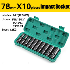 ECOSEN Soket Hex Diperpanjang Kunci Pas Listrik Kepala Soket Meriam Udara Pneumatik 10Pcs 1/2 inci 8-24MM Lebih Dalam Kepala Soket Alat Perbaikan Otomatis