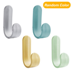 5pcs J Shape Seamless Wall Hanging Storage Hooks Nail-Free Space Saving Door Hook Self Adhesive Candy Color Rack Hanger