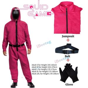 READY STOCK MALAYSIA Local]Squid Game Guard/Boss Cosplay Costume&Kids Jumpsuit with Glove Masks Hooded Jumpsuit Halloween Role Playing Event Costumes Character Outfit