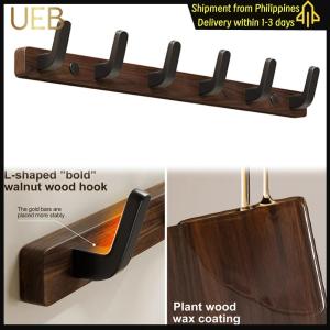 【UEB】Walnut Wood Hook Punch-Free Coat Rack L-Type Wooden Coat Hooks for Hanging Hat Purse Backpack Bag Jacket